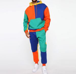 Ropa deportiva de bloque de color con estilo personalizada para hombre, sudadera con contraste y pantalones de chándal, traje para correr para invierno - Product Image 1