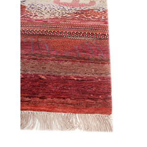 Alfombras Manchaha de Lana y Seda de Bambú Anudadas a Mano, Diseño de Parches Rojos y Naranjas para Uso Doméstico-Les-2646 - Product Image 4
