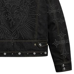 Veste en toile denim zippée coupe-vent d'hiver à col montant pour homme, style streetwear, effet vieilli et délavé personnalisé - Product Image 5