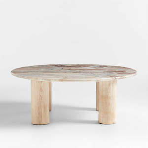 Table basse en bois de manguier massif avec dessus en marbre Mobilier de salon facile à assembler - Product Image 1