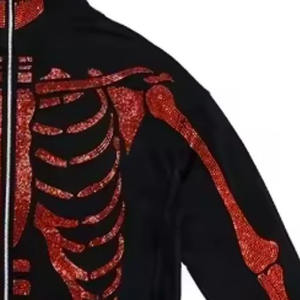 2024 nuevo diseño Unisex pulóver esqueleto sudaderas con capucha para hombres hecho a medida 100% algodón Halloween Sudadera con capucha cremallera completa esqueleto Sudadera con capucha - Product Image 6