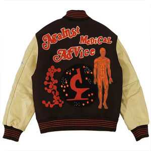 High Quality <b>Vintage</b> Winter and Fall Men's Leather Sleeve <b>Jackets</b> Baseball <b>Varsity</b> Letterman Patch Embroidery <b>Jacket</b> Men - Product Image 2