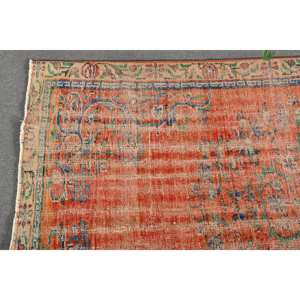 Vintage 4 pies 9 pulgadas X 8 pies 8 pulgadas naranja y azul Alfombra de lana turca tejido plano diseño de retazos para decoración de sala de estar respaldo de látex - Product Image 3