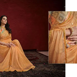 Nueva colección de Sari de seda étnica de diseñador de llegada elegante patrón floral ecológico estirable para ropa de Fiesta de Primavera/Verano - Product Image 1