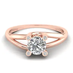 个性化供应商定制新款经典设计戒指圆形天然钻石18k实心玫瑰金钻石订婚戒指