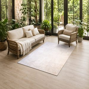 Tapis de salon contemporain abstrait imprimé numériquement en chenille, lavable en machine, antidérapant, couleur crème ivoire, vente en gros, RUGS DEPOT LXDP-0128 - Product Image 6