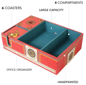 อุปกรณ์ตกแต่งโต๊ะทำจากไม้อะคาเซียพร้อมจานรองแก้วหกชิ้นอุปกรณ์ตกแต่งโต๊ะกาแฟทาสีด้วยมือ - Product Image 4
