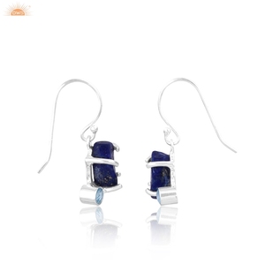 ขายส่งสีฟ้า topaz และหินลาพิสพลอยดิบแฮนด์เมดห้อยต่างหูหูฟังต่างหูเงินแท้ 925 เครื่องประดับแฮนด์เมด - Product Image 3