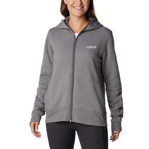 2025 coton biologique sweat à capuche zippé pour femmes sweat-shirt polaire léger avec poche solide décontracté OEM vente en gros - Product Image 1