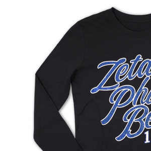 Zeta Phi Beta 1920 Script Logo <b>Long</b> Sleeve Tee Black Cotton Embroidery Greek Life Apparel Custom Sorority Clothing - Product Image 3