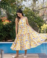 Robe longue midi en coton indien imprimé à la main, écologique, respirante, élégante, à motifs floraux, pour la plage, style bohème, lune de miel