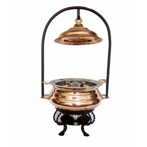 Calentador de Comida Tipo Buffet de Lujo, Redondo, de Cobre y Acero Inoxidable con Soporte, Acabado Martillado Elegante, para Hoteles y Eventos - Product Image 6