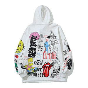 Good Inspiration Hoodie American Street Flame Pintado a mano Parodia Graffiti Retro Old Hoodie Hombres Jersey de algodón de alta calidad - Product Image 4