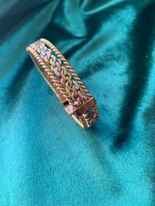 Ovale unisexe artisanat deux tons solide cuivre magnétique arthrite douleur thérapie énergie manchette Bracelet guérison Nature amical agate - Product Image 3