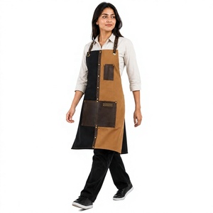 Delantal de Cuero para Mujer, Diseño Bicolor Marrón, Cierre de Broches, Impresión Digital, Manga Corta, Uniforme para Camareros de Restaurante y Bar - Product Image 1