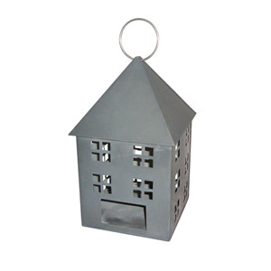 Linterna de vela colgante de hoja de Metal con revestimiento de polvo gris acabado diseño de malla en forma de Casa buena calidad para decoración del hogar - Product Image 4