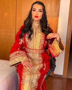 Nouveauté 2025 2026 velours rouge broderie or perles très élégantes fonctionne fil de soie cristal travail Daka travail - Product Image 4