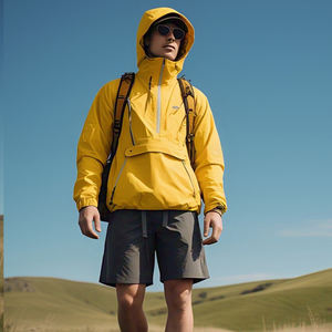 OEM Winter Windbreaker Jacket Rain <b>Shorts</b> Set Quick Dry Lightweight Waterproof Hooded Collar Solid Wholesale Wind Breaker Suits - Product Image 2