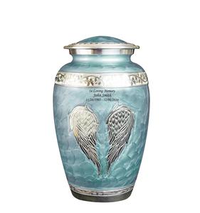 Urne funéraire personnalisée gravée ailes d'ange avec souvenir et sac en velours assortis (grand bleu ciel) - Product Image 1