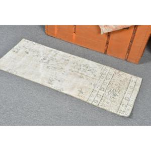Petit tapis vintage 1,6x3,9 pieds, tapis turc en laine blanc style sud-ouest - Product Image 3