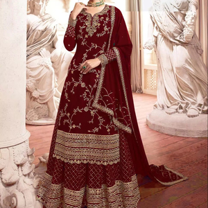 Nouveau costume de Sharara en tissu intérieur en Faux Georgette élastique à la mode pour les femmes vêtements de fête de mariage pakistanais et indiens à point libre - Product Image 1