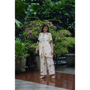 Ensemble 2 pièces Beachwalk style kaftan, paréo de plage, impression numérique avec logo personnalisé, comprenant chemise et pantalon 100% coton, col montant - Product Image 5