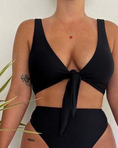 Ensemble Bikini Taille Haute avec Design Push-Up Côtelé Rayé-Plaid Motif Gland Dentelle Appliques pour Été Plage Maillot de Bain Maillot de Bain - Product Image 3