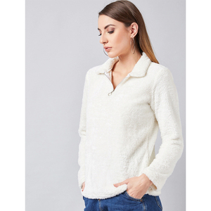 Otoño Invierno lujo manga larga media cremallera lazo teñido polar grueso poliéster/algodón frente Logo mujer sudadera - Product Image 2