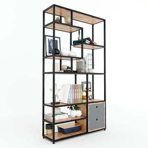 Étagère en fer sur pied avec armoire inférieure 100x30x180cm, rangement multifonctionnel pour salon KTB68076 - Product Image 2