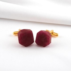 Natural Raw Ruby Gemstone Gold Plated Personalized Gemstone Fine Cuff Links for Groom - Product Image 1