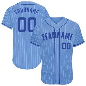 Ropa de equipo personalizada superventas, camiseta de béisbol auténtica real azul claro personalizada a rayas blancas - Product Image 1