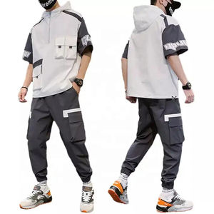 Chándal personalizado de talla grande Fitness informal de manga corta de dos piezas Patchwork cortavientos chándal Jogging conjunto para hombres 2025 - Product Image 1