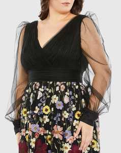 Elegante vestido de noche Aline con estampado floral y lentejuelas con cuentas, Vestido largo de baile con una manga y un hombro, vestido de fiesta - Product Image 3