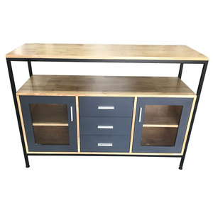 Armoire de présentation en bois de caoutchouc de style industriel KTB68112 avec cadre en fer pour meubles de salon - Product Image 1