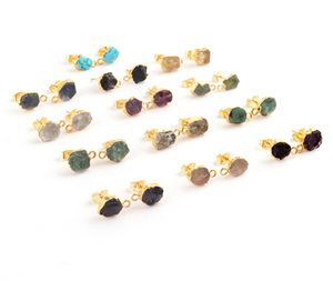 Attrayant Naturel Brut Rose Quartz Or Galvanisé Boucles D'oreilles Dainty Birthstone DIY Connecteur Résultats Fait En Laiton Parfait - Product Image 5