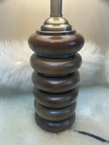 โคมไฟตกแต่งโต๊ะทำจากไม้โคมไฟตกแต่งด้วยผ้าสีน้ำตาลช็อคโกแลตโคมไฟตั้งโต๊ะแบบเรียบง่ายงานหัตถกรรมโลหะอินเดีย - Product Image 5