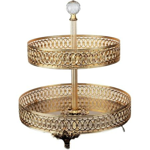 Minimalist Brass 2-<b>Tier</b> Eco-Friendly Dishwasher Safe Gold Finished <b>Cake</b> <b>Stand</b> for Wedding Birthday Party Decorative Shape - Product Image 1