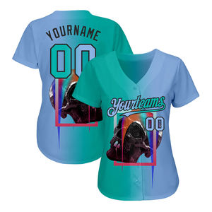 Fournisseur pakistanais de maillot de baseball et softball, vêtements de sport en polyester et spandex, chemises de couleur bleue avec impression par sublimation personnalisée - Product Image 3
