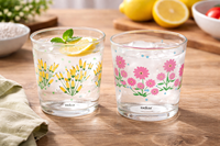 Ensemble de 6 verres en verre durable de 350 ml, design floral multicolore, transparent, Arles Excelsa