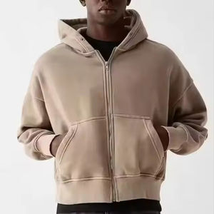 Sudadera con capucha y cremallera de peso pesado para hombre al por mayor, ropa de calle de talla grande, sudadera polar, chaqueta con capucha de gran tamaño lavada con diseño 3D - Product Image 3