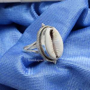 Bague en argent sterling 925 en coquillage de cauri naturel déclaration bohème cauri de haute qualité cadeau pour ses bijoux - Product Image 2