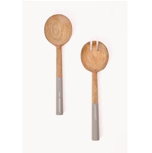 ¡Elegante juego de servidor de ensalada de madera de mango esmaltado gris Cubiertos para uso en el hogar y el restaurante Vajilla de cocina Decoración Venta! - Product Image 1