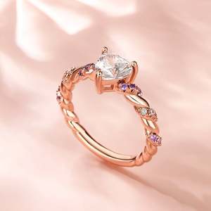 Jeulia <b>Oval</b> Cut Zircon Cluster <b>Engagement</b> <b>Ring</b> Sterling Silver Gold Plated Twist Design - Product Image 6