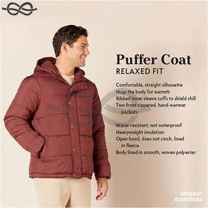 Abrigo acolchado con capucha para hombre, chaqueta de invierno cálida y elegante, acolchado aislado, Capucha ajustable de tela resistente al agua - Product Image 2