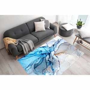 Alfombra con Estampado de Mármol Gris y Azul - Decoración Moderna de Lujo para el Hogar, Alfombra de Terciopelo de Lujo - Product Image 1