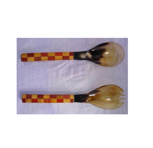 ช้อนเสิร์ฟสลัด2ชิ้นช้อนเขาควายพร้อมด้ามจับเรซินอีพ็อกซี่ปรับแต่งอุปกรณ์เสริมช้อนรับประทานอาหารได้ตามต้องการ - Product Image 1