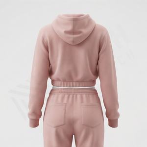 Conjunto Deportivo de 2 Piezas para Mujer al por Mayor, con Logotipo Personalizado, 100% Algodón, Transpirable, Top Corto, Sudadera con Cremallera y Pantalones Jogger de Alta Calidad - Product Image 2