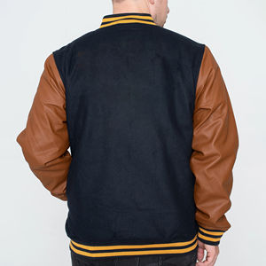 Chaqueta universitaria de invierno hecha a medida de alta calidad, chaqueta Bomber de manga de cuero con logotipo bordado personalizado para hombre - Product Image 4