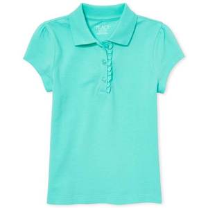 Girls Aqua Pique Polo Uniform Soft Stretch Ruffle Design Twill Knitted Cotton Polyester School Dress <b>Childrens</b> Place School - Product Image 1