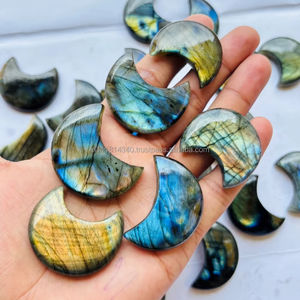 อัญมณีทรงหลวมเรียบสีผสมทำด้วยมือรูปทรงดวงจันทร์ลาบราดอไรต์ธรรมชาติ - Product Image 1